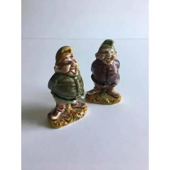 Pair of 1970s Vintage Gnome Figurines - Green and Purple Shirts